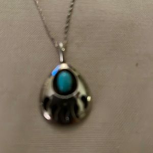 925 Sterling Silver Turquoise Native American Bear Claw Necklace